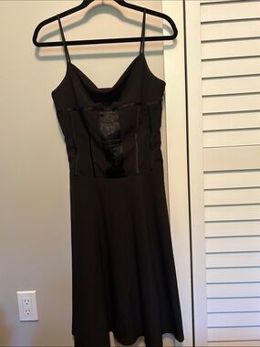 le chateau Black Satin-Panel Spaghetti Strap Mini Dress
